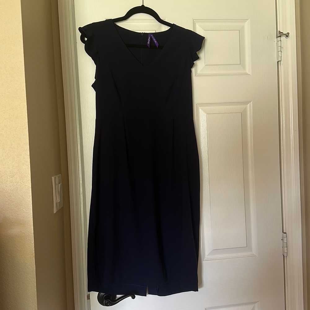 Seraphine Maternity Navy Frill sleeve dress